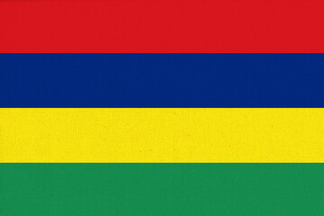 Flag of Mauritius. Niger flag on fabric surface. Fabric Texture