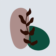 Botanical set of vector wall drawings. Floral and leafy pattern with abstract shape Vector illustration.Brown Beige white coffee leaves