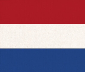 Flag of Netherlands. Holland state symbol. flag on fabric surface