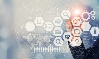 Target customer, buyer persona, customer behavior concept. Marketing plan and strategies. PBusinessman touching on screen to target customer.