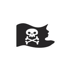 Pirate black flag in the wind with skull and bones vector illustration isolated.