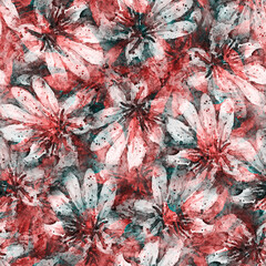 Fototapeta premium Floral seamless pattern. Watercolor artwork background. Flowers and herbs. Bohemian boho style print. Abstract meadow field. Emotional painting.