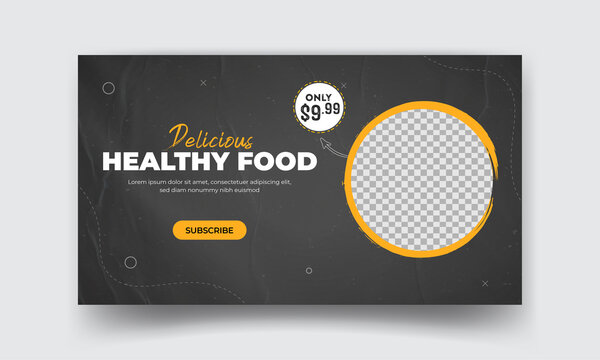 Editable Food and Restaurant video thumbnail and banner design. Social media banner for food business. Food social media template. Junk Food