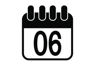 Day 6. Simple day 6 calendar icon in black and white.