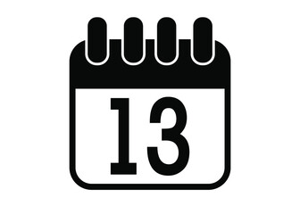 Day 13. Simple day 13 calendar icon in black and white.