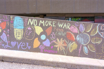 Chalk drawings in Nathan Phillips Square, Toronto, Canada