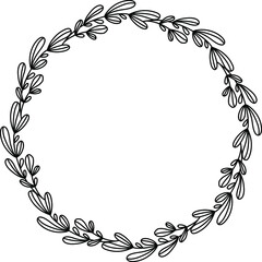 Round frame made of flowers. Leaves frame. Wreath of flowers and leaves. wreath silhouette. Contour frame from plants. Vector illustration. © Prozo
