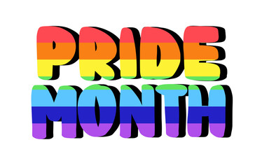 Pride month 2022 handwritten text. Support lgbtq+ community. Vector design for sticker, banner, print, card, pin.