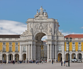 Fototapeta na wymiar Arco Triunfal da Rua Augusta on Praça do Comércio, or commerce square, Lisbon