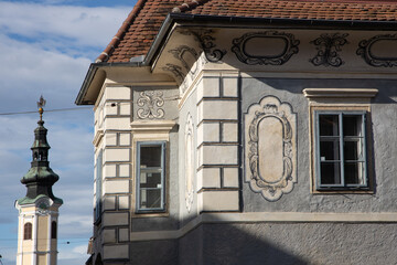 Altstadt von Radkersburg - Steiermark/Österreich: Historisches Haus mit Sgraffito - Fassade