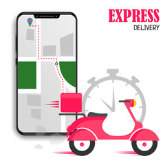 Online delivery service banner , online order tracking, pink scooter delivery. Shipping. Vector illustration