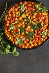Spicy Chickpea and Spinach Curry. African chickpea stew. Flat layot