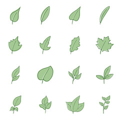 Leaf icons set in flat style, isolated on white background