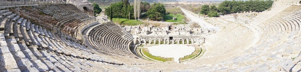 Fototapeta na wymiar Great Theatre of Ephesus, Izmir, Turkey. Ancient Ephesus contains the largest collection of Roman ruins in the eastern Mediterranean.
