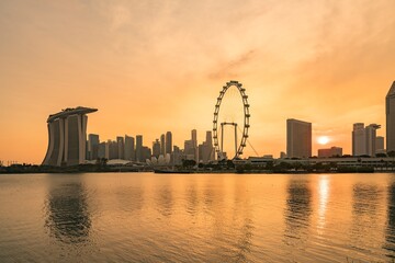 Cityscape of the Singapore financial business district during the sunset