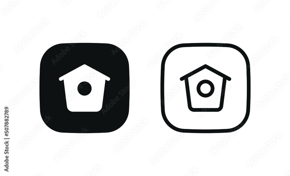Poster Web home icon for apps and websites, House icon, Home sign in circle or Main page icon in filled, thin line, outline and stroke style for apps and website - square button