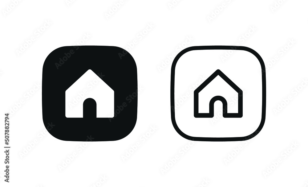 Poster Web home icon for apps and websites, House icon, Home sign in circle or Main page icon in filled, thin line, outline and stroke style for apps and website - square button