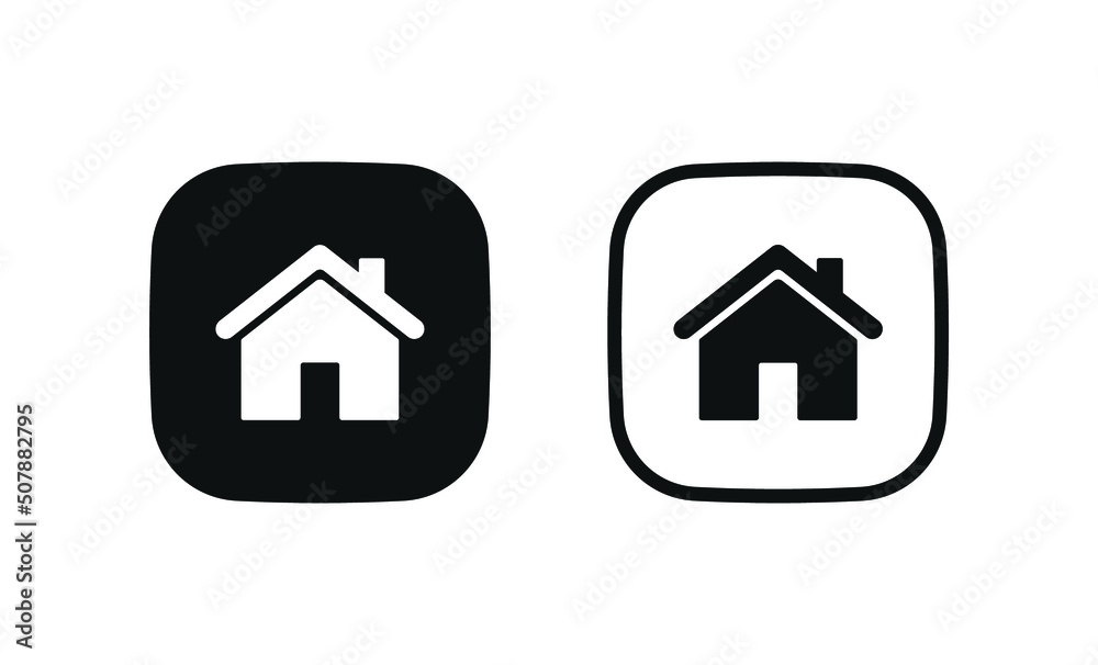 Poster Web home icon for apps and websites, House icon, Home sign in circle or Main page icon in filled, thin line, outline and stroke style for apps and website - square button