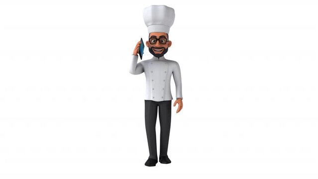 Fun 3D cartoon animation of an indian chef with alpha ..