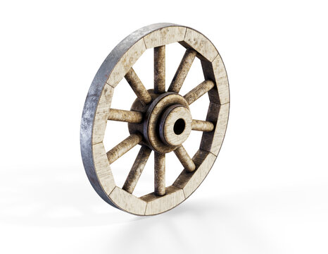 Old wooden wheel 3d render