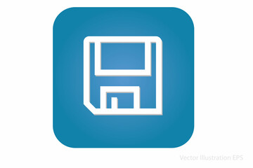 Fototapeta premium white Floppy disk icon as template for data storage and security on blue rounded rectangle. Vector Illustration