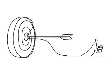 Abstract arrow on target circle with direction as continuous lines drawing on white background