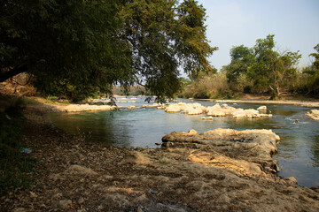 Obraz premium A beautiful panoramic view of Vang Vieng city in Laos.