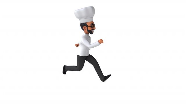 Fun 3D cartoon animation of an indian chef with alpha