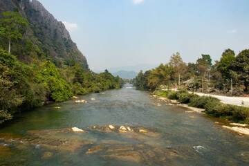 A beautiful panoramic view of Vang Vieng city in Laos.