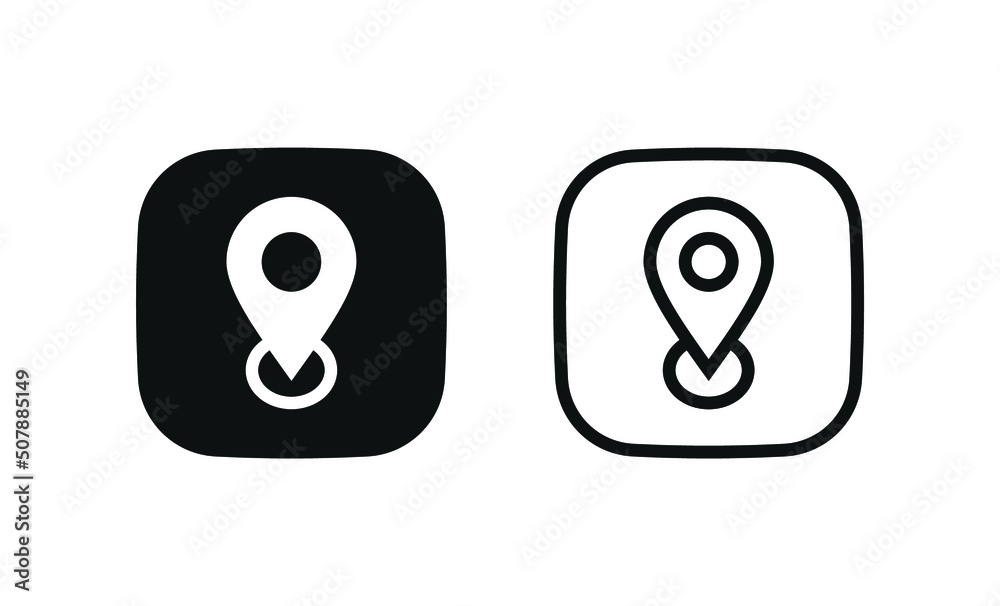 Aufkleber Location pin icon, map pointer marker symbol, gps map pin icon button in filled, thin line, outline and stroke style for apps and website - square button