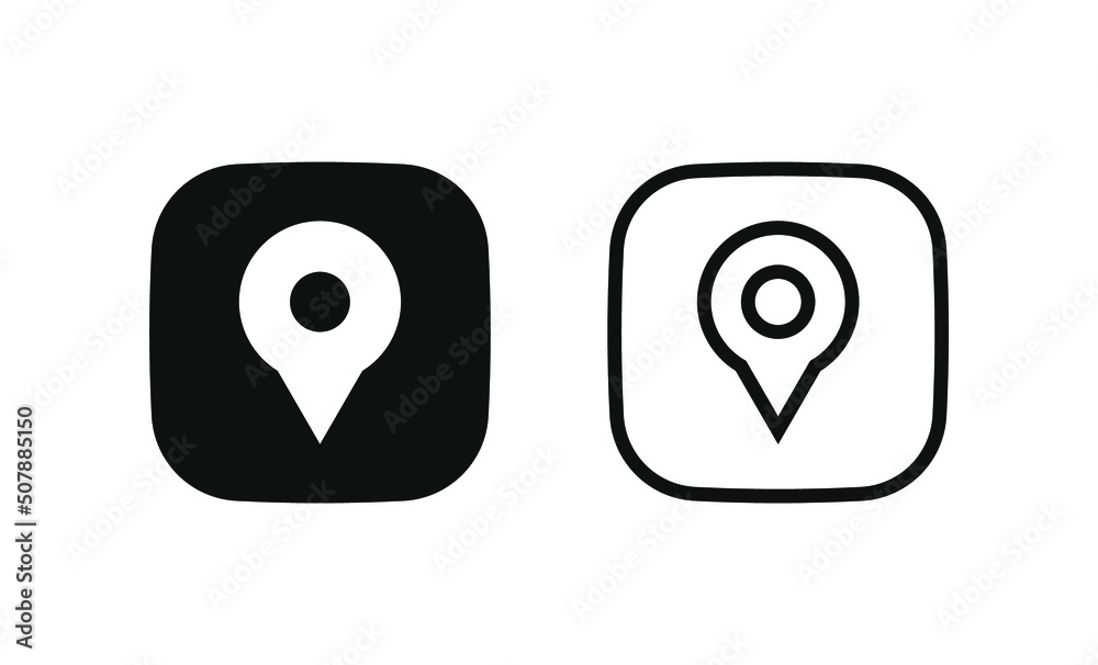 Aufkleber Location pin icon, map pointer marker symbol, gps map pin icon button in filled, thin line, outline and stroke style for apps and website - square button