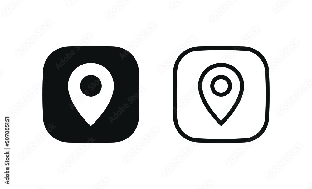 Aufkleber Location pin icon, map pointer marker symbol, gps map pin icon button in filled, thin line, outline and stroke style for apps and website - square button