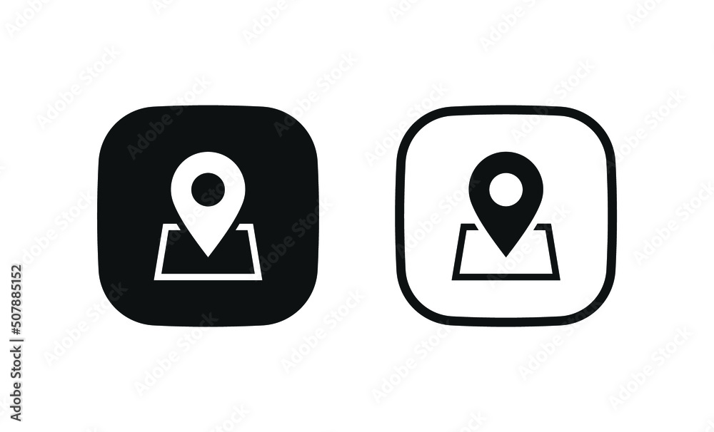 Leinwandbilder Location pin icon, map pointer marker symbol, gps map pin icon button in filled, thin line, outline and stroke style for apps and website - square button