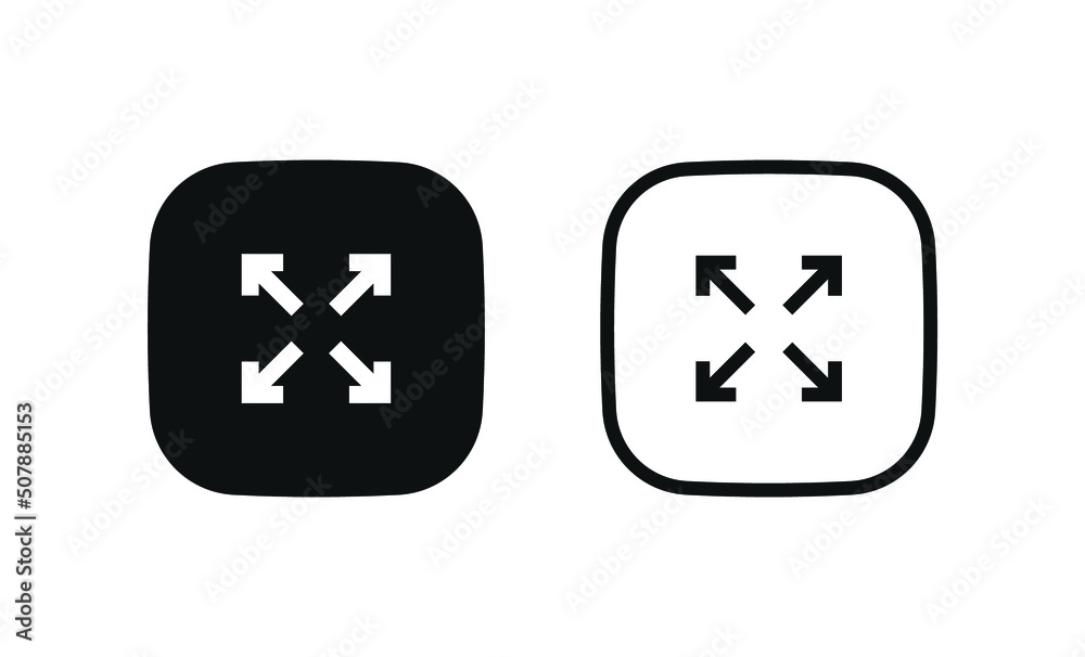 Leinwandbilder arrow maximize icon sign. four arrows expand icons resize zoom scale icon - square button