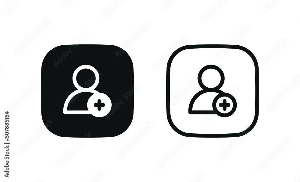 Poster Add new user icon vector male person profile avatar with plus symbol, Add user profile icon - square button