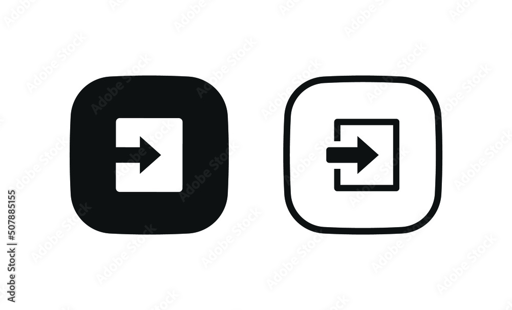 Poster arrow Login icon - Enter symbol, log in icon button - arrow and door icon entry symbols in filled, thin line, outline and stroke style for apps and website - square button