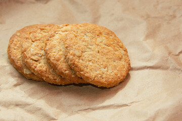 Classic cereal cookies on wooden home background bakery