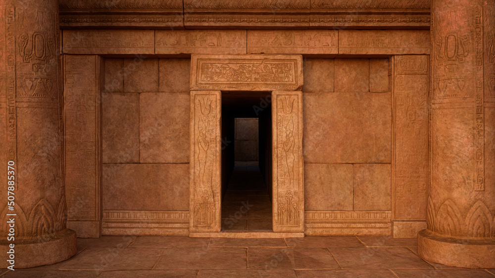 Aufkleber Entrance to an ancient Egyptian tomb or temple with stone columns either side. 3D rendering.
