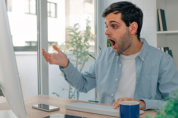 man working with computer with problems