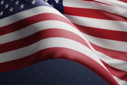 USA flag on a dark background. Independence Day in the USA. July 4 and National Day for the United States of America. 3d render, 3d illustration.