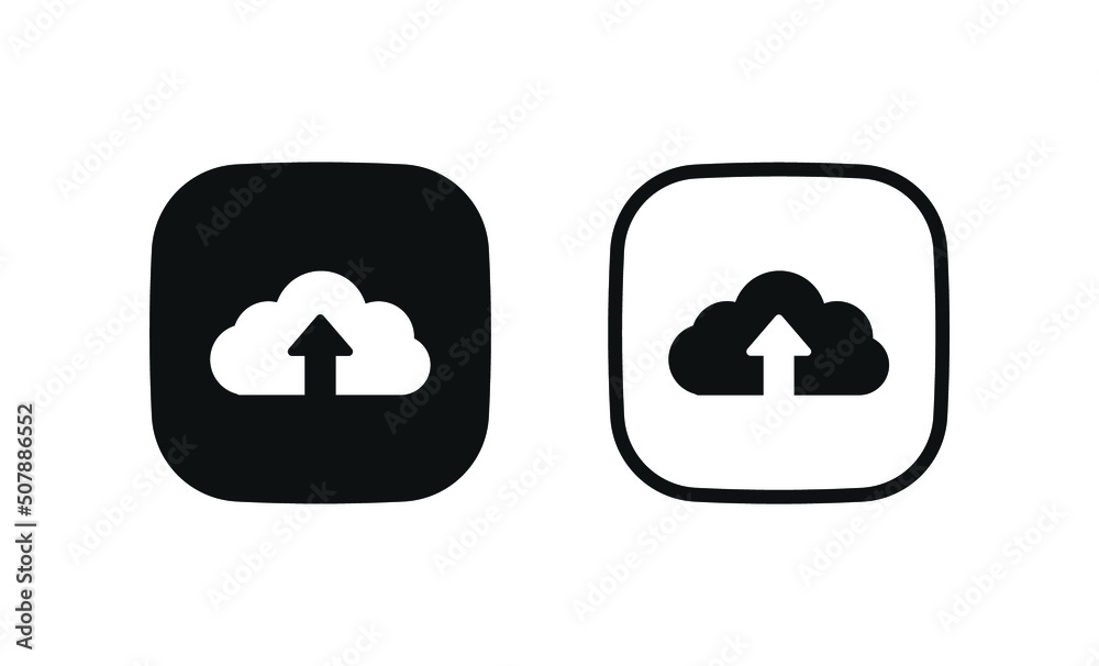 Poster upload icon, cloud uploading symbol, arrow up icon - square button