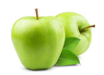 Apples isolated. Ripe fresh green apples on a white background.