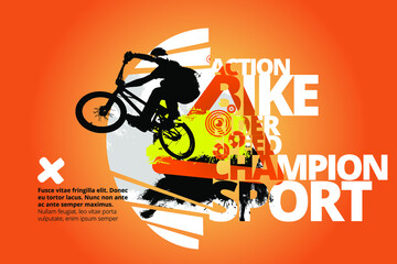 Active young woman doing tricks on a bicycle, extreme sport concept. Sport background ready for poster or banner, vector.