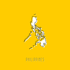 White Philippines country map with black outline on yellow background. Simple geographic territory template concept. Vector illustration easy to edit and customize. EPS10