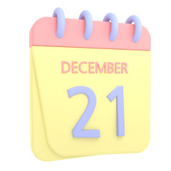 21st December 3D calendar icon. Web style. High resolution image. White background