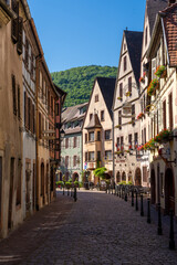 Fototapeta na wymiar vertical view of the historic village center of Kaysersberg with the Charles de Gaulle street