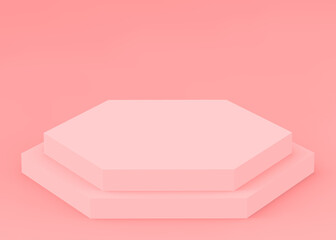 Abstract 3d pink hexagon podium minimal studio background.