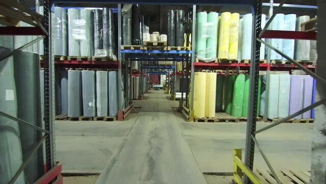 general view of a commercial warehouse with fabrics textiles