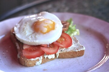 Toast with bacon and breakfast