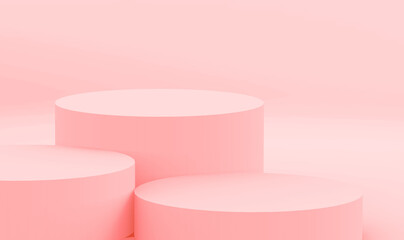 Abstract 3d pink color cylinder podium minimal studio background.